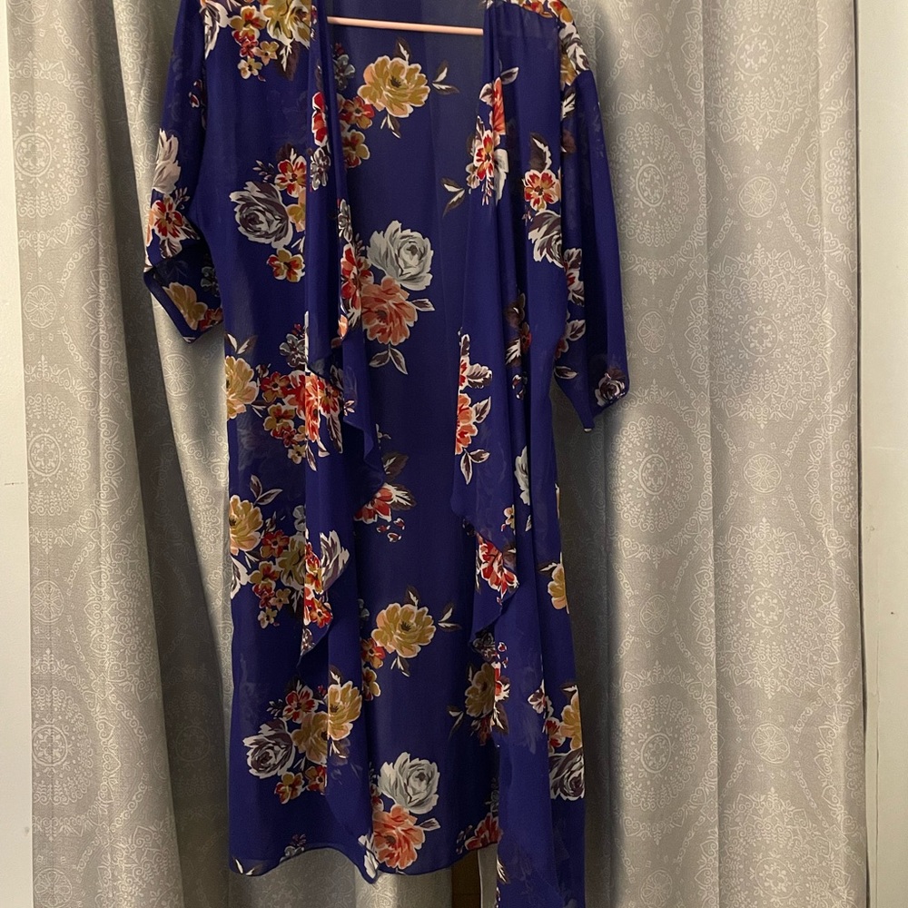 NWT LulaRoe Shirley Long Kimono Jacket Sheer Unicorn Floral Print Blue Sz Small